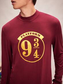 HARRY POTTER X SHEIN Bộ áo thun cổ lọ tay dài in họa tiết đế xuồng cổ điển "9 3/4" cho nam (2 màu) - màu đen - Xem 7