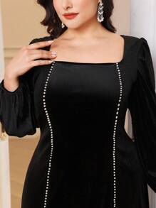 Modelyn Đầm Maxi Cổ Vuông Thanh Lịch Bằng Nhung & Ngọc Trai Cho Nữ - màu đen - Xem 1