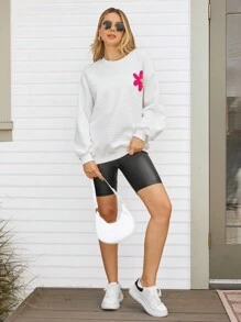 SHEIN LUNE 1 pieza Sudadera de mujer con textura blanca y aplicación 3D, jersey de invierno de otoño - Blanco - Ver 4