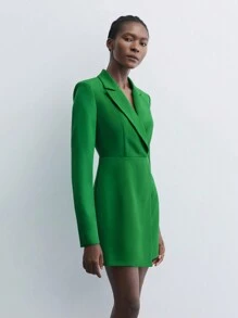 Maija Vestido corto envolvente con cintura ceñida, cuello elegante y mangas largas, color verde, para primavera y Navidad - Verde - Ver 3