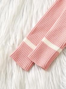 Young Girl's Simple Elegant Pearl Decor Peter Pan Collar Long Sleeve Knitted Sweater Dress, Soft Fabric Suitable For Everyday, Outing, Travel, Holiday, Home, Daycare, Playing, School, Party Wear