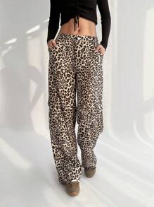 Aloruh 女士豹纹口袋设计长款休闲裤，秋冬新品 - 彩色 - 查看 1