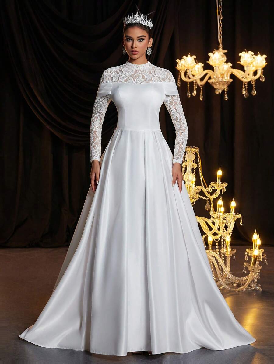 SHEIN Belle Elegant Luxurious Off Shoulder Sheer Long Sleeve Sequin