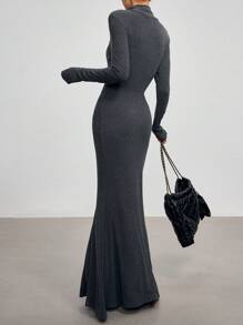 EastFlair Sexy Form-Fitting Zip-Up Collar Long Sleeve Mermaid Bodycon Dress