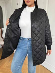 SHEIN EZwear Áo khoác lông vũ chần bông màu đen cỡ lớn cho nữ và lông vũ cho mùa đông - màu đen - Xem 7