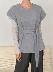 Dazy-Less Women Solid Color Front Button Minimalist Casual Vest Old Money Style