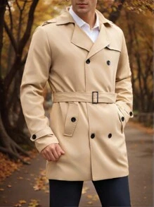 Manfinity Homme Chaqueta casual de unicolor de doble botonadura, manga larga para hombres, para primavera y otoño