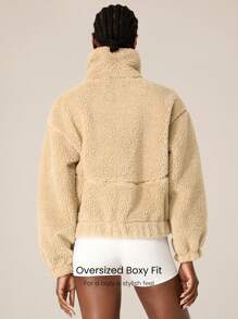 GLOWMODE Cozy Thick Polar Fleece Soft Warm Loose Fit Super High Collar Elastic Hem Jacket With Side Pockets Daily Casual Winter - Camel - View 4