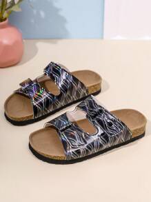Double Buckle Decor Comfortable Fashion Versatile Lightweight Classic Casual Indoor Outdoor Beach Slippers For Boys And Girls - Black - View 9