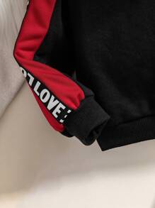SHEIN 2pcs Baby Girls Cute Letter Pattern Color Block Long Sleeve Sweatshirt And Elastic Waist Pants Set, Autumn/Winter