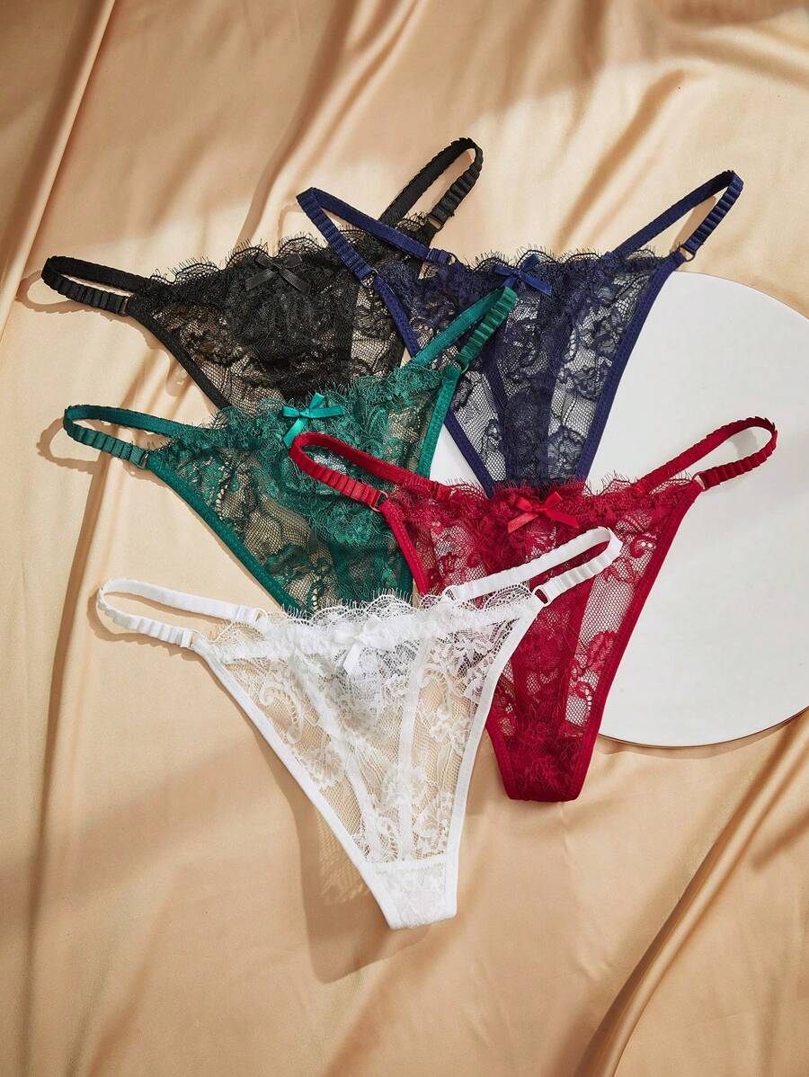 Charlaine 5packs Eyelash Lace Panty Sexy Lingerie Lace Thonglace Underwearlingerie Setslace Panties - Multicolor - View 1