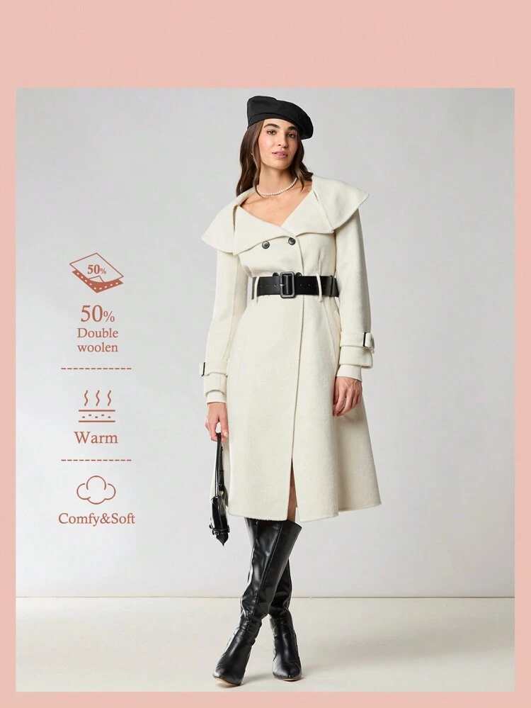 Abrigo femenino de invierno, elegante y casual, de doble botonadura y mezcla de telas por ambos lados, adecuado para uso diario y salidas, ropa de abrigo, atuendos de Navidad, atuendos de Año Nuevo, ropa de invierno para mujeres, atuendos de Año Nuevo, abrigo elegante para mujeres