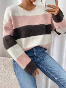 SHEIN Unity Women Multicolor Stripe Color Block Pullover Sweater, Knit Pullover Fall Winter - Multicolor - View 6