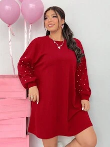SHEIN EZwear Women's Plus Size Drop Shoulder Loose Fit Red Dress - Red - View 7