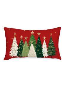 1pc Modern Minimalist Red Christmas Tree Pattern Single-Sided Printed Cushion Cover, Home Decorative Pillowcase Without Filler, Suitable For Sofa & Living Room - Multicolor - View 1