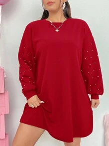 SHEIN EZwear Women's Plus Size Drop Shoulder Loose Fit Red Dress - Red - View 3
