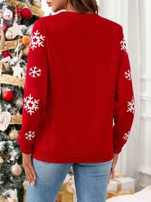 SHEIN LUNE Women's Letter Embroidered Graphic Print Crew Neck Casual Streetwear Christmas Sweatshirt, Black, Autumn/Winter New Arrival New Years