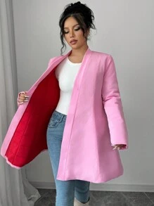 SHEIN Unity Abrigo acolchado de algodón de largo medio, diseño de cintura ceñida para estilizar el aspecto, prenda de vestir de invierno - Rosa - Ver 5