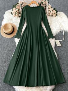 Mulvari Robe longue ample à manches longues, plissée avec panneau floral, style arabe modeste. Parfaite pour la plage, les sorties, les vacances, la maison ou le port quotidien