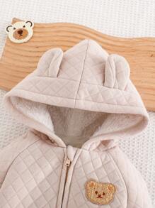 Cozy Pixies Áo khoác len dài tay mềm mại họa tiết tai gấu 3D cho bé trai màu trơn - Màu be - Xem 8