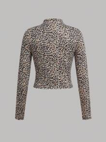 SHEIN Compra 1 Obtén 3 Camiseta versátil de manga larga con cuello alto estilo leopardo en negro y blanco para adolescentes