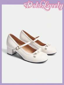 Dola Lovely Tacones altos con puntera redonda, decorados con moño y en unicolor, ideales para uso diario y salidas nocturnas, perfectos para Año Nuevo, Día de San Valentín y otras festividades