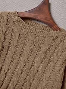 Franclia Casual Minimalist Solid Color Drop Shoulder Loose Cable Knit Cropped Sweater For Women,Long Sleeve Tops Knit Pullover Fall Winter Outfit