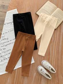 SHEIN 3pcs Sets Baby Girl Casual Simple Snug Fit Solid Color Elastic Waist Knit Pants