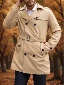 Manfinity Homme Chaqueta casual de unicolor de doble botonadura, manga larga para hombres, para primavera y otoño
