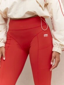 MISSGUIDED High Waist Sports Leggings With Side Pockets Workout Fitness Running Compression Athletic Yoga Pants Moisture Wicking Training Sportswear - Red - View 3