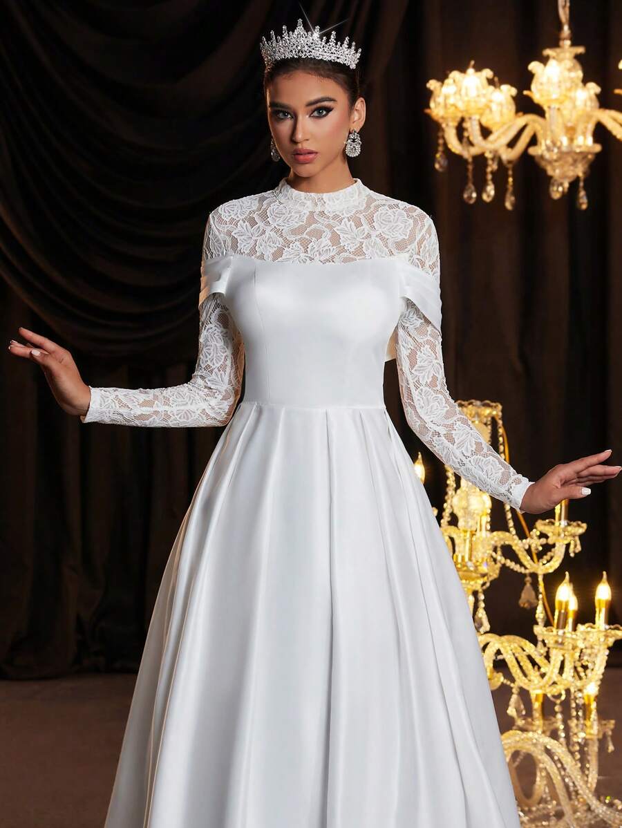 SHEIN Belle Elegant Luxurious Off Shoulder Sheer Long Sleeve Sequin