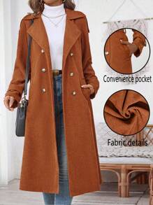 SHEIN Clasi Women's Autumn/Winter Long Sleeve Corduroy Cinched Waist Trench Coat