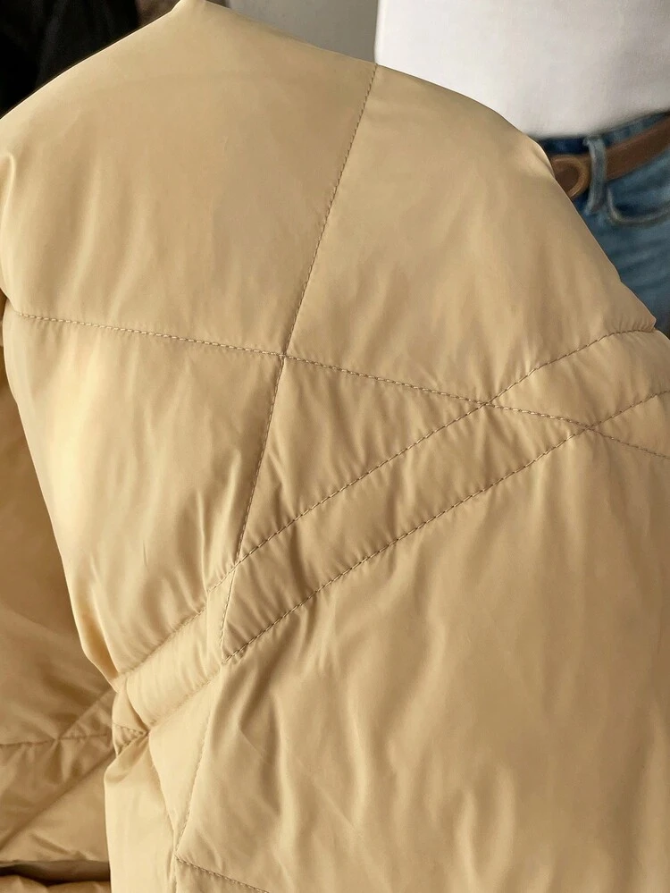 Women's Solid Color Front Zipper Long Sleeve Pocket Minimalist Casual Down& Feathers Jacket