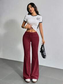 SHEIN EZwear Drawstring Waist Flare Leg Sweatpants