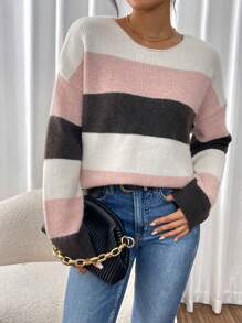 SHEIN Unity Women Multicolor Stripe Color Block Pullover Sweater, Knit Pullover Fall Winter - Multicolor - View 5
