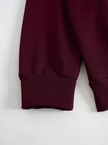 INAWLY Conjunto casual de 2 piezas de top de manga larga de cuello redondo y pantalones largos de unicolor en talla grande - Burdeos - Ver 7