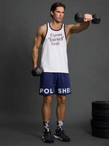 Manfinity Sport Corelite Boyfriend Stil Herren Slogan Muster Color-Blocking Trim Sport Tank Top