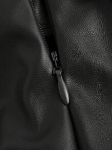 SHEIN MOD Chân váy chữ A giả da màu nâu xẻ tà kim loại, chân váy đi chơi, chân váy cổ điển, trang phục mùa thu, chân váy gợi cảm, chân váy da - màu đen - Xem 4