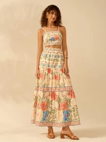 CAJUNI 女士波西米亚风彩色热带花卉印花系带背心，度假休闲夏季沙滩背心 - 彩色 - 查看 10