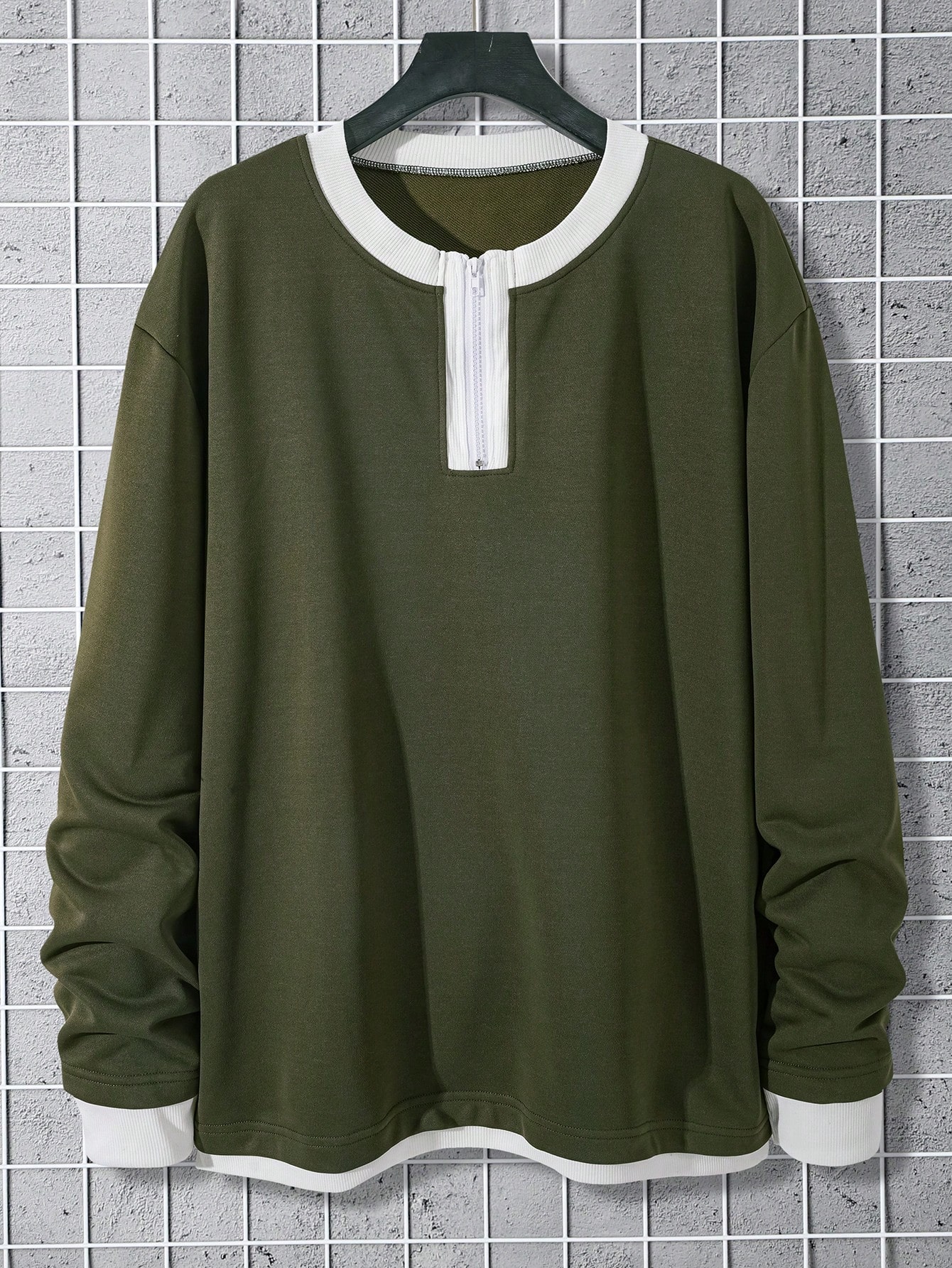 Manfinity Dauomo Men's Plus Size Contrast Trim Zipper Casual Long Sleeve T-Shirt