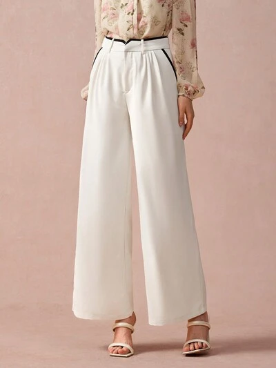 New Autumn Winter Products,Women's Casual Versatile Simple Contrast Trim Slant Pocket Wide Leg Pants,Fall Winter  Women's Clothing