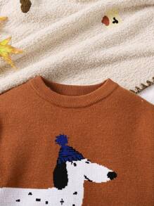 Pull en tricot avec motif jacquard de chien teckel de dessin animé pour jeunes garçons, adapté pour l'automne/l'hiver