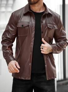 Manfinity Homme Chaqueta casual con mangas largas y bolsillo tipo cargo para hombres, otoño