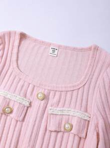 Vestido corto de Body con cuello cuadrado acanalado elegante para niñas preadolescentes, otoño