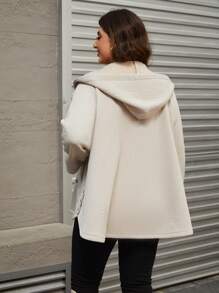Mulvari Plus Size Casual Front Button Hooded Coat, Autumn Fall Clothes - Beige - View 2
