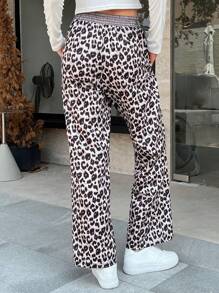 INAWLY Women's Front Button Closure Leopard Print Casual Pants - Multicolor - View 2