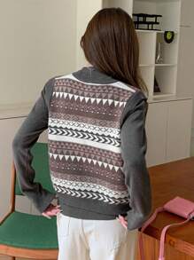 DAZY Set de 2 piezas: Cárdigan de manga larga con botones delanteros y parches de unicolor, y top de punto dulce para mujer para otoño/invierno, ropa de mujer para el otoño - Multicolor - Ver 5