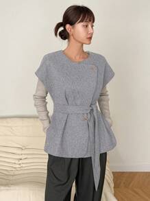 Dazy-Less Women Solid Color Front Button Minimalist Casual Vest Old Money Style