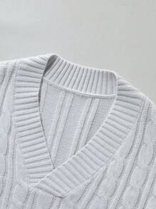 Manfinity Hypemode Men's Solid Color V-Neck Long Sleeve Casual Loose Sweater, Autumn & Winter - Light Grey - View 6