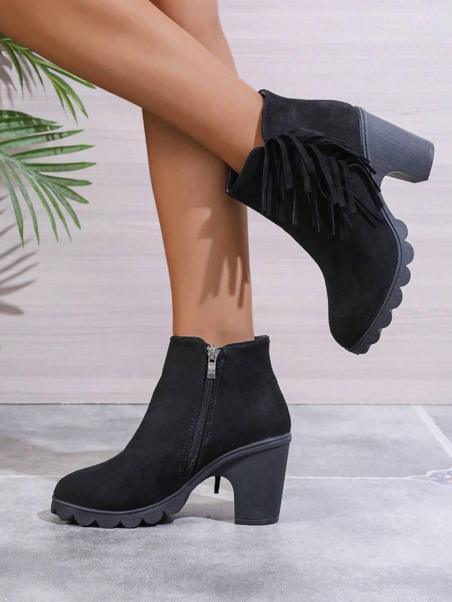 1 Đôi bốt cao gót thanh lịch cổ điển thời trang cho bé gái tuổi teen - màu đen - Xem 1